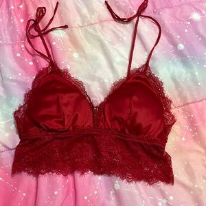 Red Lace Bralette Crop Top with Adjustable Straps
